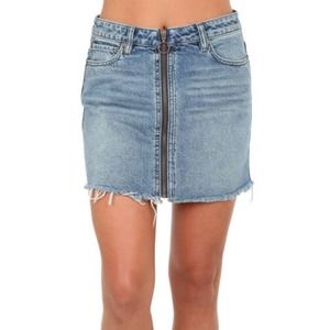Free People | Front Exposed Zipper Frayed Raw Hem Denim Jean Short Mini Skirt
